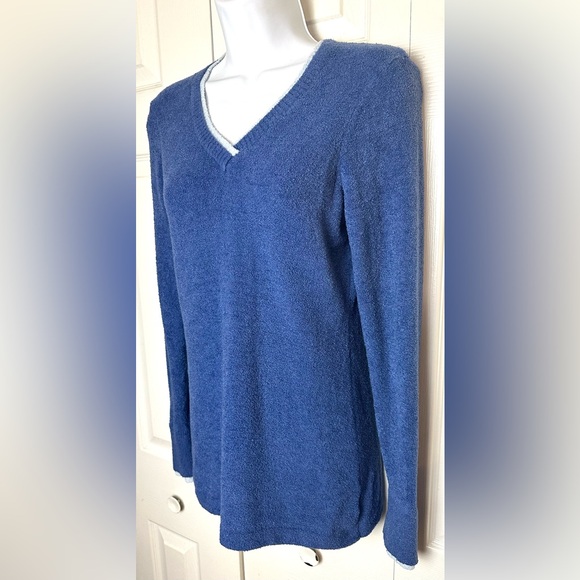 EXOFFICIO Blue 2 Toned Sweater Soft Knitt VNeck Pullover Layering Winter REI - Picture 3 of 9